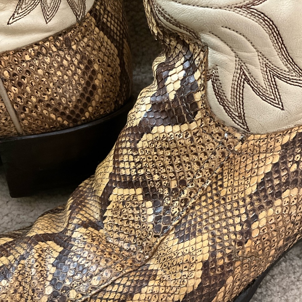 Vintage Larry Mahan Python Snake Leather Cowboy Western Boots, Womens 9.5 - 10 - Picture 2 of 11